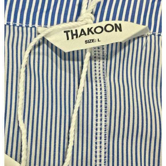 Thakoon Womens Blue White Striped Peplum Cinched Waist Blouse Sleeveless Size L - Picture 13 of 15